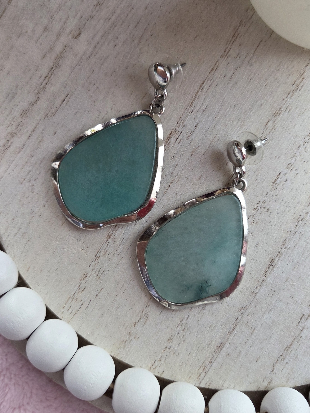 Sterling Silver Teardrop Aqua Stone Drop Earrings